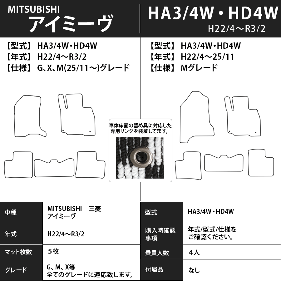 フロアマット　三菱　MITSUBISHI　アイミーヴ　ＨＡ3/4Ｗ・ＨＤ4Ｗ　H22/４～R3/2　カーマット　抗菌　抗ウイルス　消臭　プレミアムタイプ