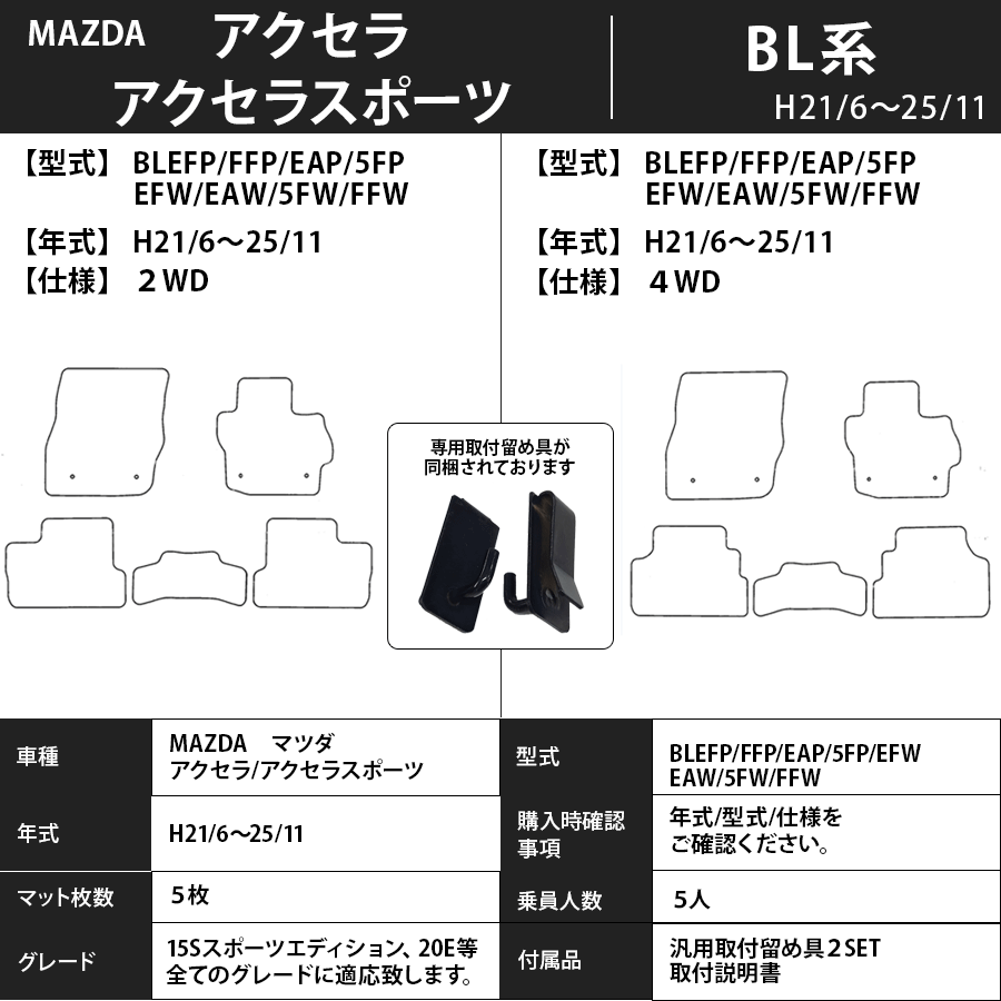 フロアマット　マツダ　MAZDA　アクセラ/アクセラスポーツ　ＢL系　H21/6～H25/11　カーマット　抗菌　抗ウイルス　消臭　エコノミータイプ