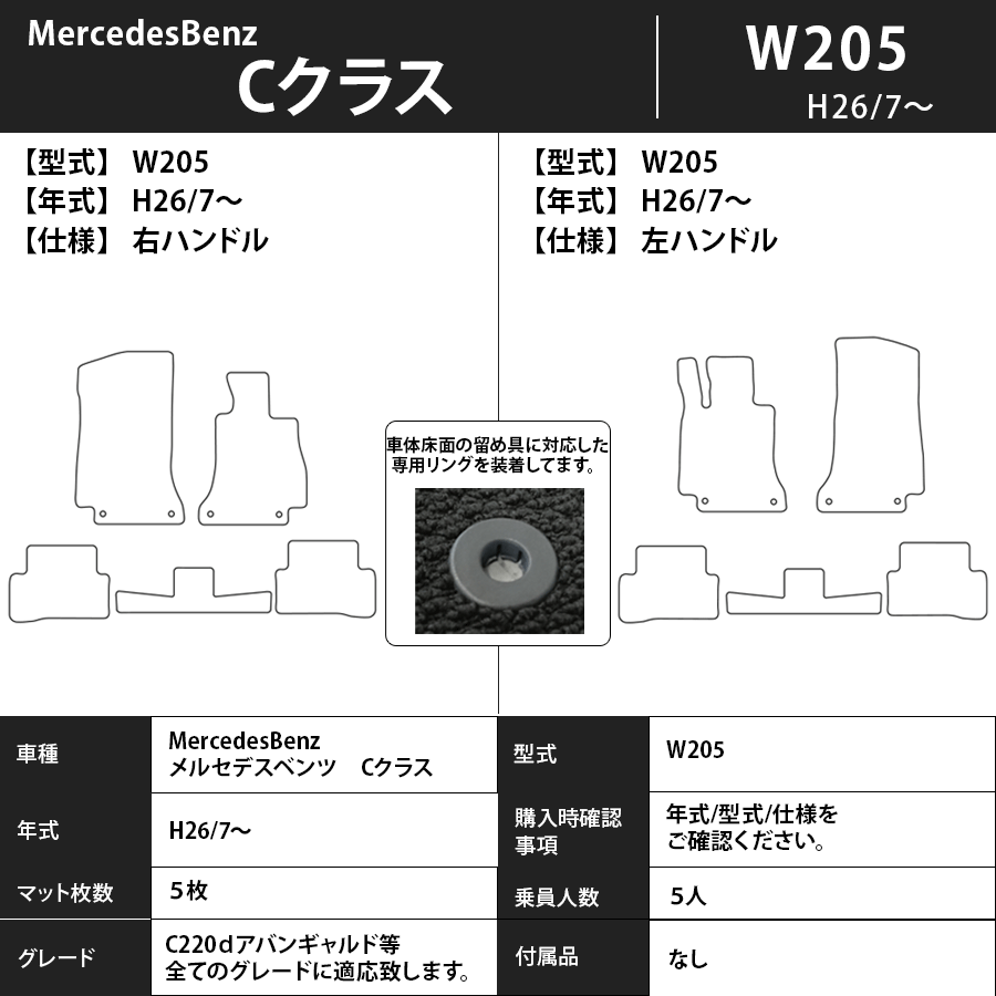 フロアマット　メルセデスベンツ　MercedesBenz　Cクラス　W205　セダン/ワゴン　H26/7～R3/6　カーマット　抗菌　抗ウイルス　消臭　プレミアムタイプ