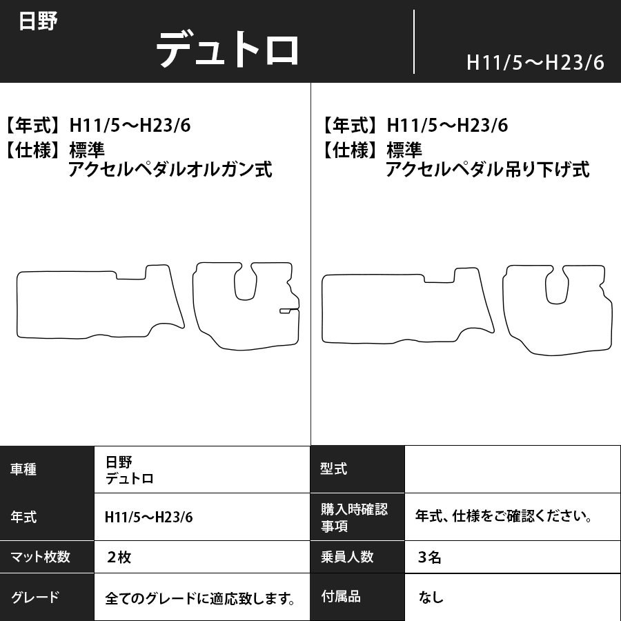 フロアマット　日野　デュトロ　H11/5～H23/6　カーマット　抗菌　抗ウイルス　消臭　プレミアムタイプ