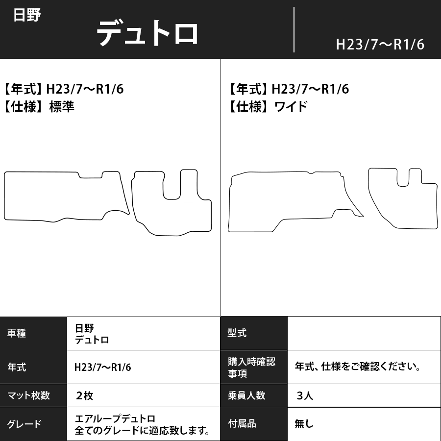 フロアマット 日野 デュトロ H23/7~R1/6 カーマット 抗菌 抗ウイルス 消臭 エコノミータイプ