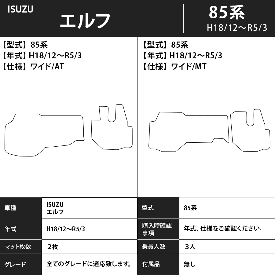 フロアマット ISUZU エルフ 85系 H18/12~R5/3 カーマット 抗菌 抗ウイルス 消臭 エコノミータイプ