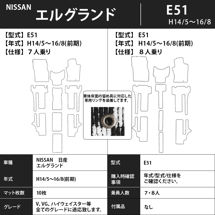 フロアマット　日産　NISSAN　エルグランド　ELGRAND　E51　H14/5～H22/8　カーマット　抗菌　抗ウイルス　消臭　プレミアムタイプ
