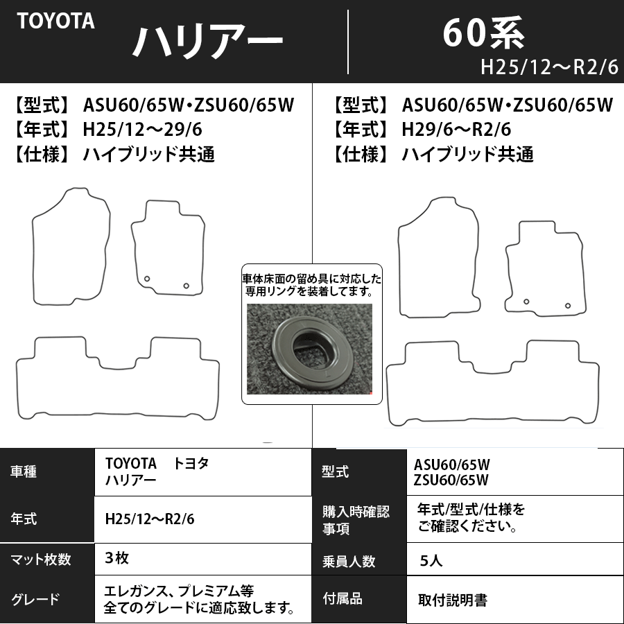 フロアマット トヨタ TOYOTA ハリアー HARRIER 60系 H25/12~R2/6 カーマット 抗菌 抗ウイルス 消臭 エコノミータイプ