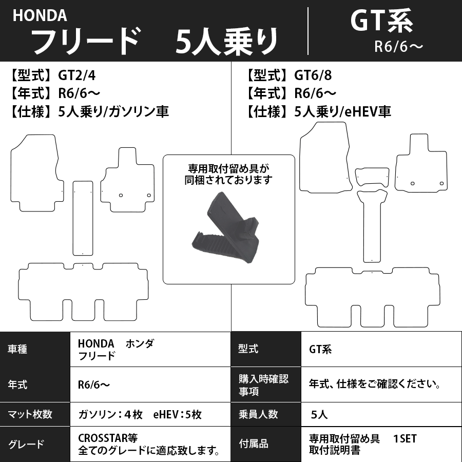 フロアマット　ホンダ　ＨＯＮＤＡ　フリード/フリードハイブリッド　ＧＴ1～8　5人乗り　R6/6～　カーマット　抗菌　抗ウイルス　消臭　エコノミータイプ