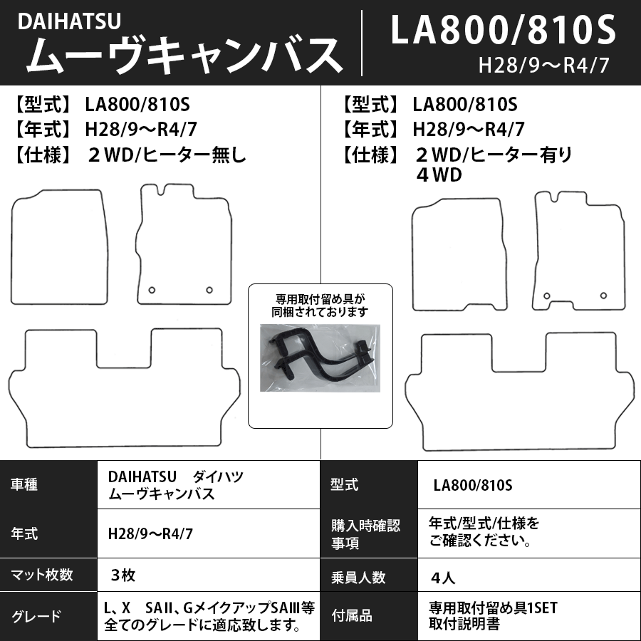 フロアマット　ダイハツ　DAIHATSU　ムーヴキャンバス　LA800S/810S　H28/9～R4/7　カーマット　抗菌　抗ウイルス　消臭　プレミアムタイプ
