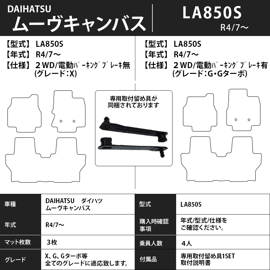 フロアマット　ダイハツ　DAIHATSU　ムーヴキャンバス　LA850S/860S　R4/7～　カーマット　抗菌　抗ウイルス　消臭　プレミアムタイプ