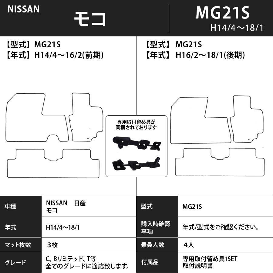 フロアマット　日産　NISSAN　モコ　MOCO　MG21/22/33S　H14/4～H28/5　カーマット　抗菌　抗ウイルス　消臭　エコノミータイプ