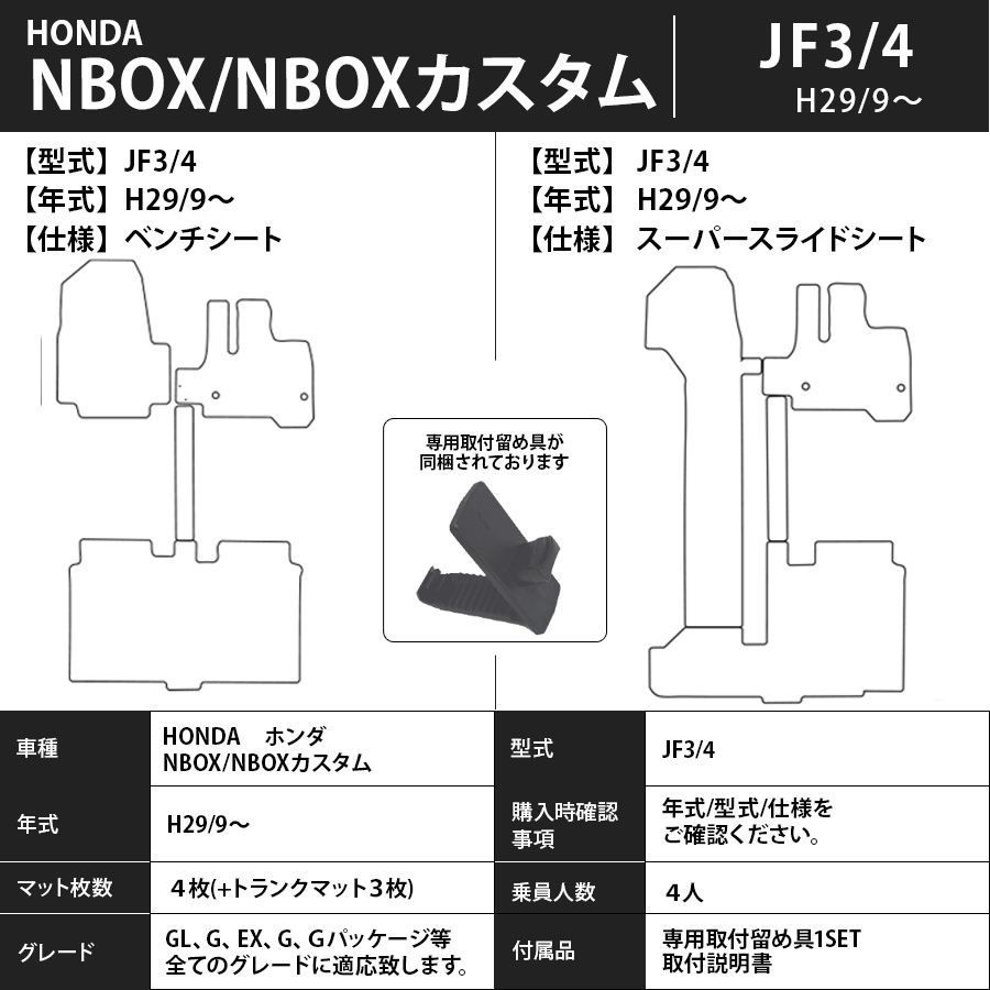 フロアマット　ホンダ　ＨＯＮＤＡ　ＮＢＯＸ/ＮＢＯＸカスタム　JF3/4　H29/9～R5/10　カーマット　抗菌　抗ウイルス　消臭　エコノミータイプ
