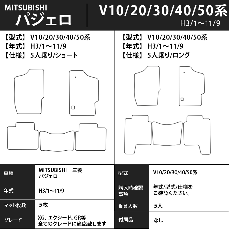 フロアマット　三菱　MITSUBISHI　パジェロ　V10～90系　H3/1～R1/8　カーマット　抗菌　抗ウイルス　消臭　スタンダードタイプ