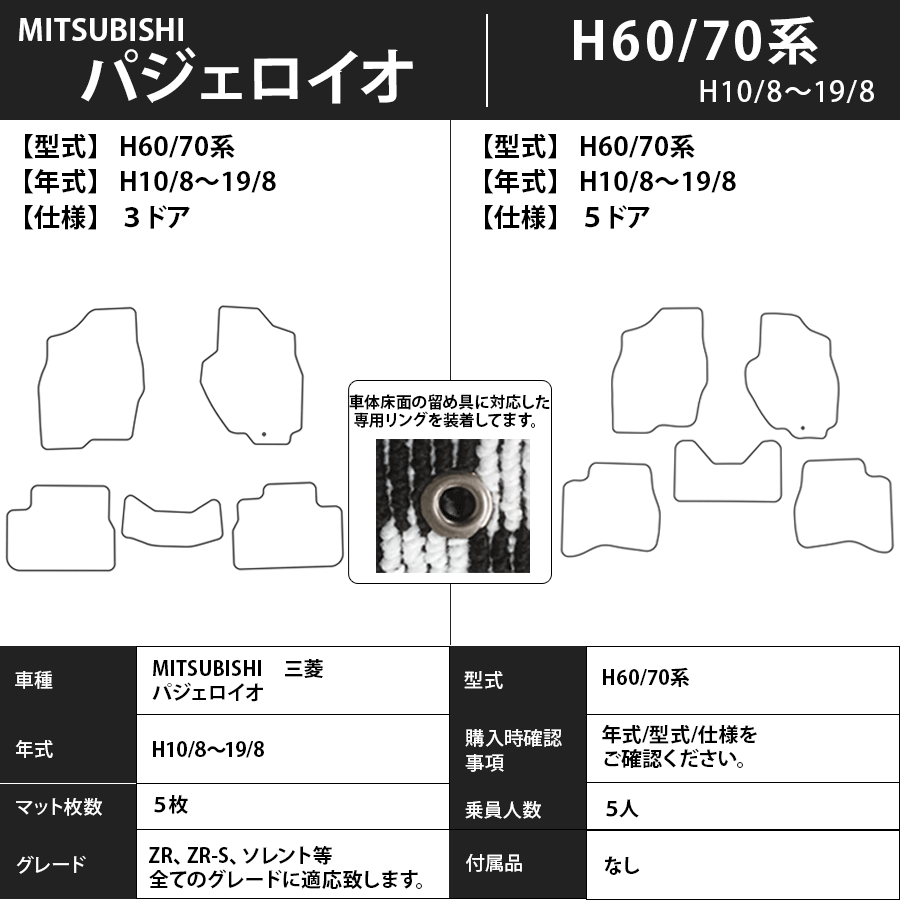 フロアマット　三菱　MITSUBISHI　パジェロイオ　H60/70系　H10/8～H19/8　カーマット　抗菌　抗ウイルス　消臭　エコノミータイプ