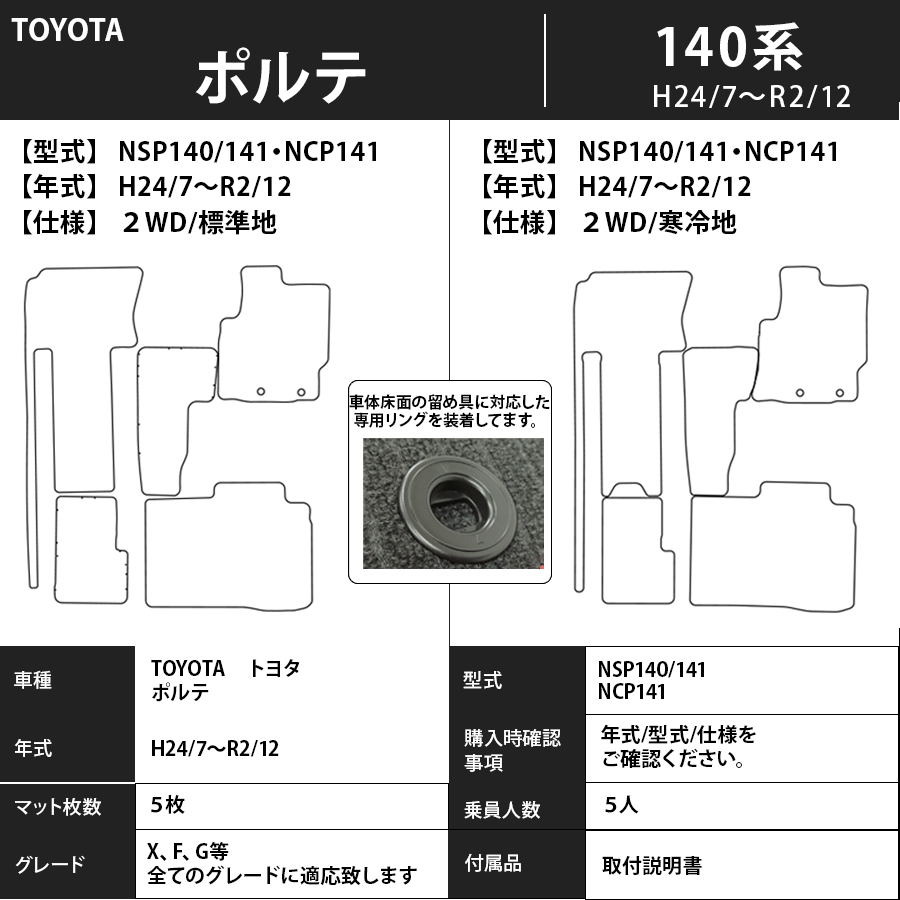 フロアマット トヨタ TOYOTA ポルテ PORTE 140系 H24/7~R2/12 カーマット 抗菌 抗ウイルス 消臭 エコノミータイプ