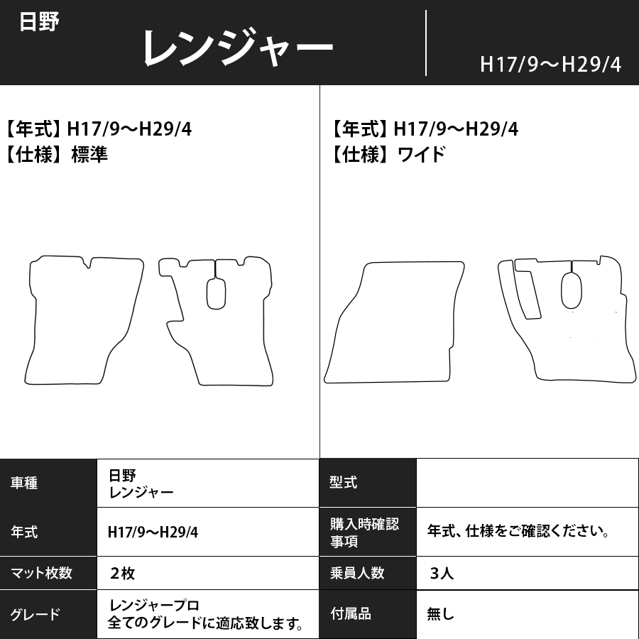 フロアマット 日野 レンジャー H17/9~H29/4 カーマット 抗菌 抗ウイルス 消臭 エコノミータイプ