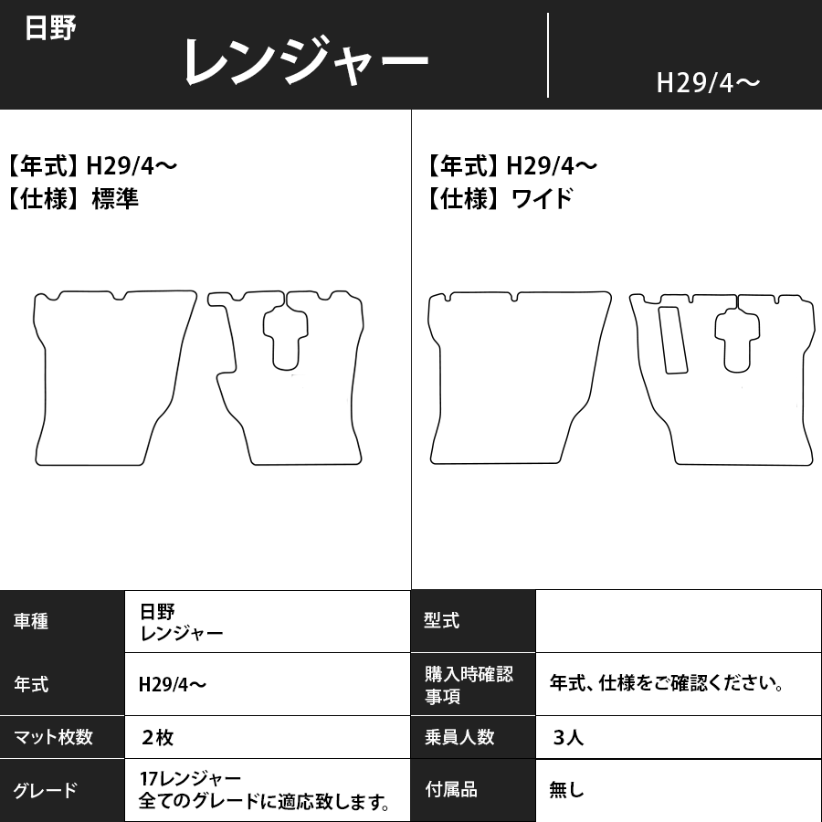 フロアマット 日野 レンジャー H29/4~ カーマット 抗菌 抗ウイルス 消臭 エコノミータイプ