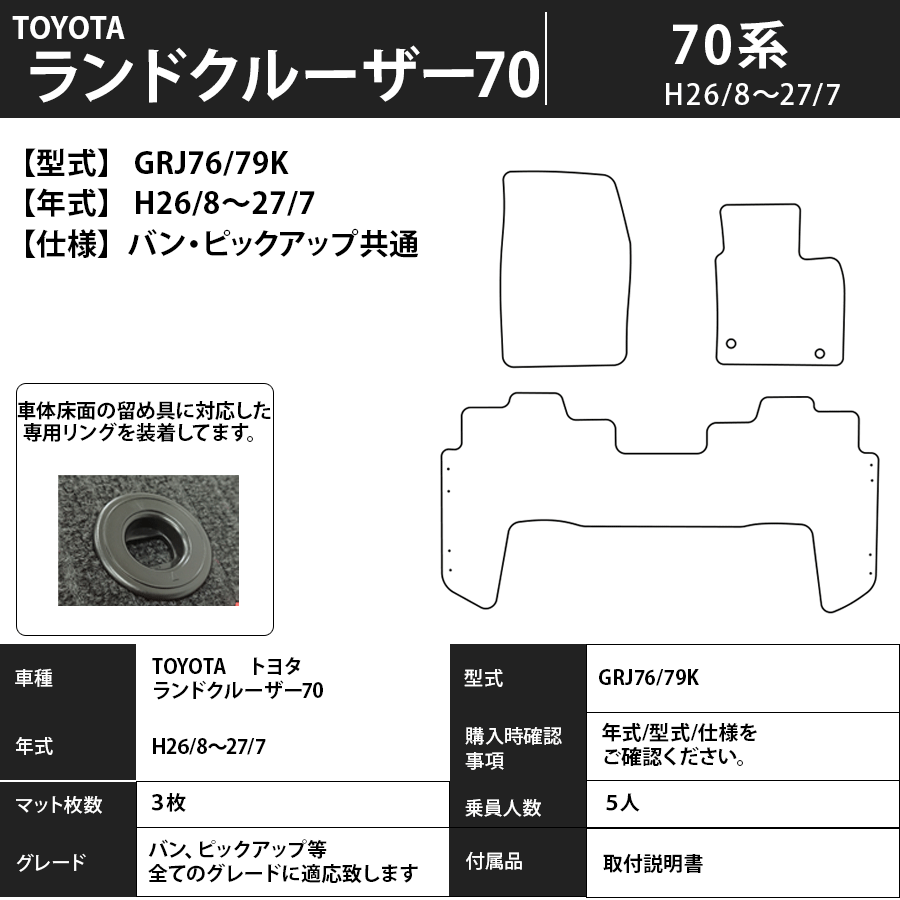 フロアマット トヨタ TOYOTA ランドクルーザー70 GRJ76/79K H26/8~H27/7 カーマット 抗菌 抗ウイルス 消臭 スタンダードタイプ