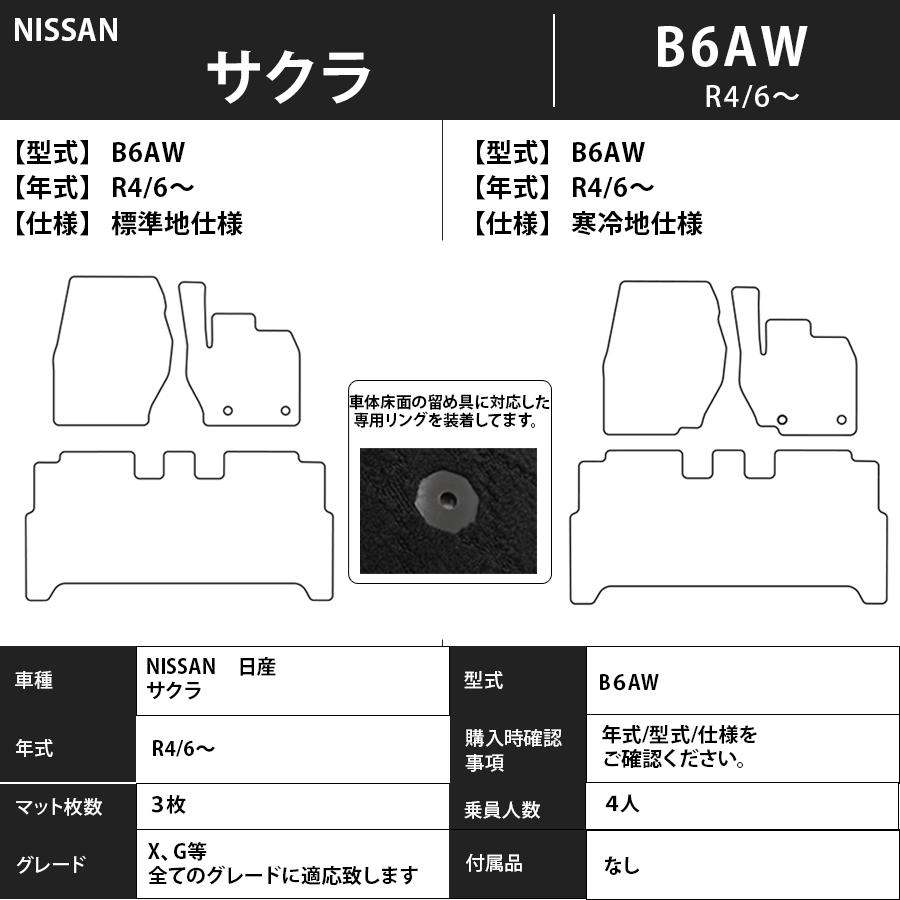 フロアマット　日産　NISSAN　サクラ　B6AW　Ｒ4/6～　カーマット　抗菌　抗ウイルス　消臭　プレミアムタイプ