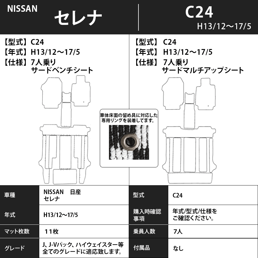 フロアマット　日産　NISSAN　セレナ　SERENA　C24　H13/12～H17/5　カーマット　抗菌　抗ウイルス　消臭　プレミアムタイプ