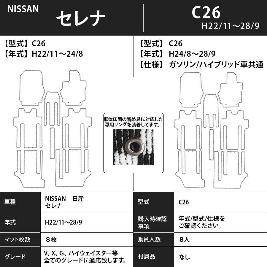 フロアマット　日産　NISSAN　セレナ　SERENA　C26　H22/11～H28/9　カーマット　抗菌　抗ウイルス　消臭　トランクマット付　エコノミータイプ