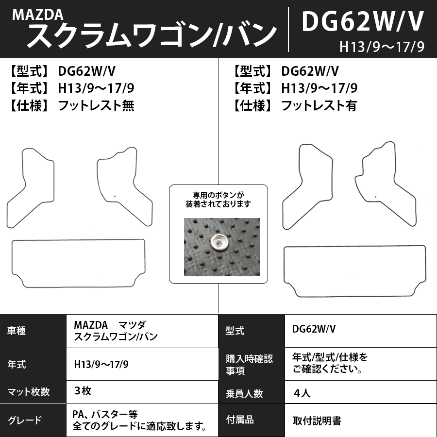 フロアマット マツダ MAZDA スクラムワゴン DG62W/62V H13/9~H17/9 カーマット 抗菌 抗ウイルス 消臭 エコノミータイプ