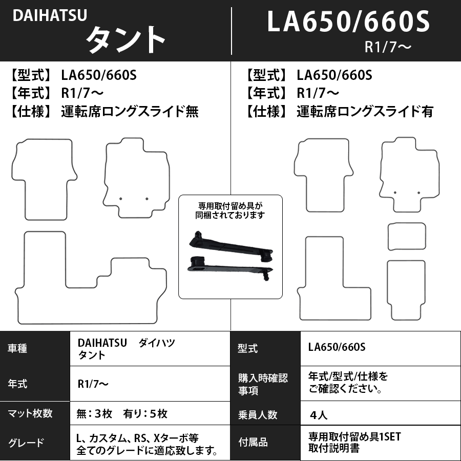 フロアマット　ダイハツ　DAIHATSU　タント/カスタム　LA650/660S　R1/7～　カーマット　抗菌　抗ウイルス　消臭　プレミアムタイプ