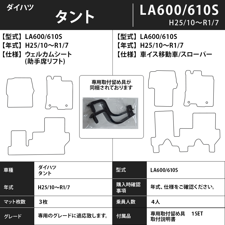 フロアマット　ダイハツ　DAIHATSU　タント/カスタム　福祉車　LA600/610S　H25/10～R1/7　カーマット　抗菌　抗ウイルス　消臭　エコノミータイプ