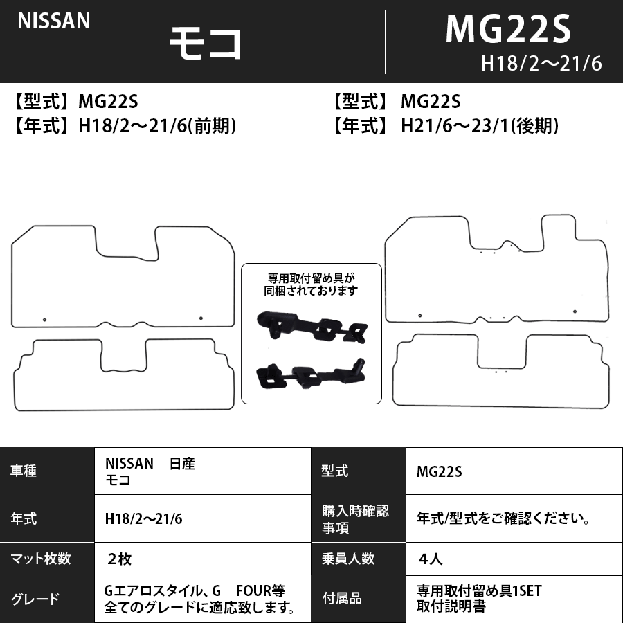 フロアマット　日産　NISSAN　モコ　MOCO　MG21/22/33S　H14/4～H28/5　カーマット　抗菌　抗ウイルス　消臭　エコノミータイプ