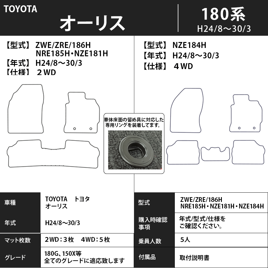 フロアマット トヨタ TOYOTA オーリス AURIS 150系・180系 H18/10~H30/3 カーマット 抗菌 抗ウイルス 消臭 エコノミータイプ