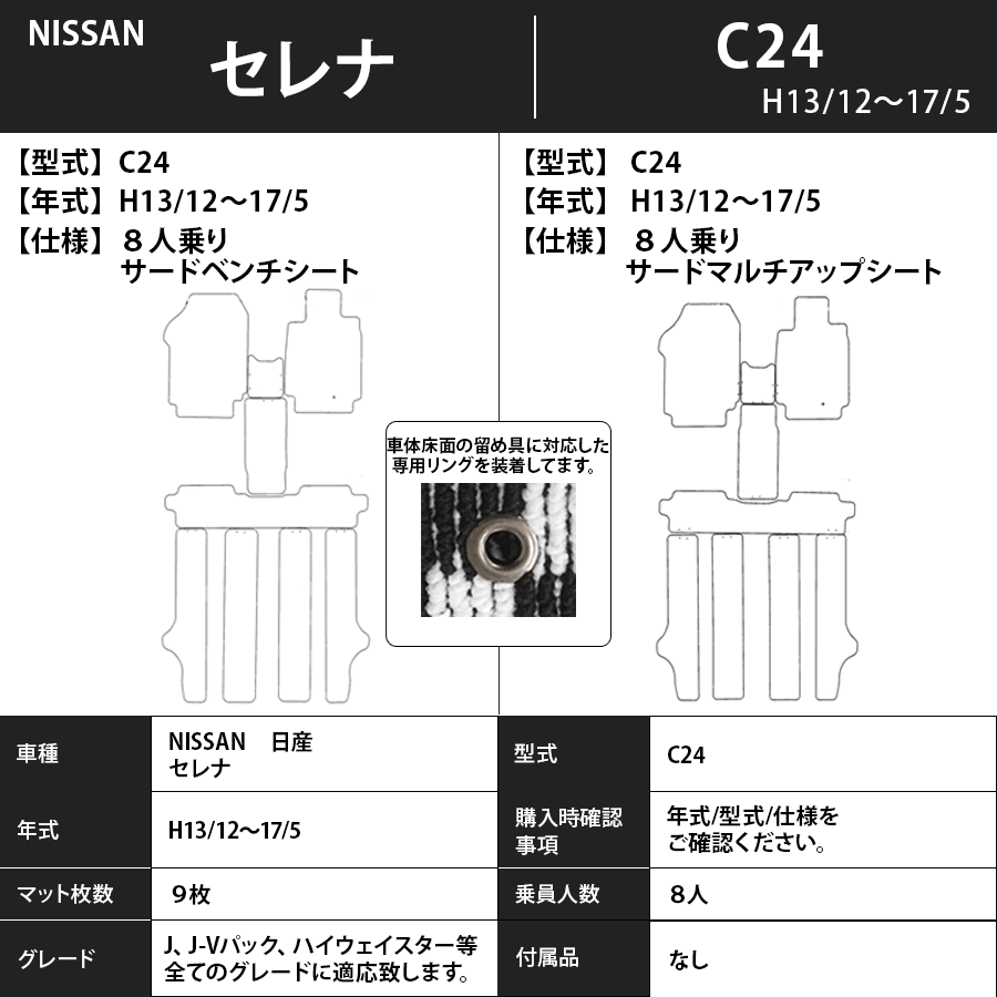 フロアマット　日産　NISSAN　セレナ　SERENA　C24　H13/12～H17/5　カーマット　抗菌　抗ウイルス　消臭　プレミアムタイプ