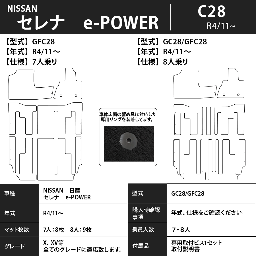 フロアマット　日産　NISSAN　セレナ　SERENA　C28　R4/11～　カーマット　抗菌　抗ウイルス　消臭　トランクマット付　プレミアムタイプ