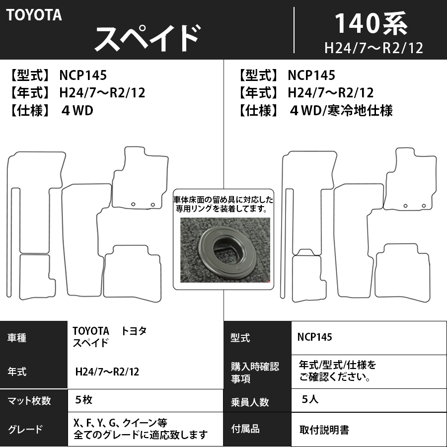 フロアマット トヨタ TOYOTA スペイド SPADE 140系 H24/7~R2/12 後期にも対応 カーマット 抗菌 抗ウイルス 消臭 エコノミータイプ