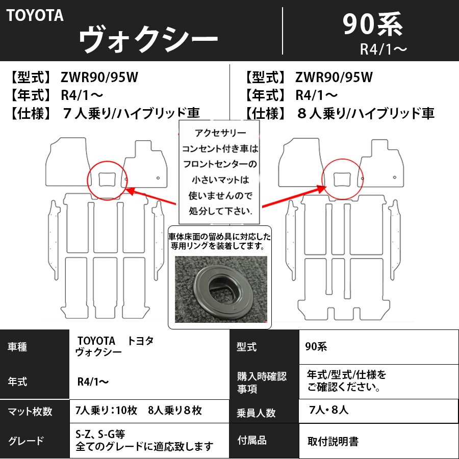 フロアマット　トヨタ　ＴＯＹＯＴＡ　ヴォクシー　ＶＯＸＹ　90系　R4/1～　トランク・ステップ付き　カーマット　抗菌　抗ウイルス　消臭　エコノミータイプ