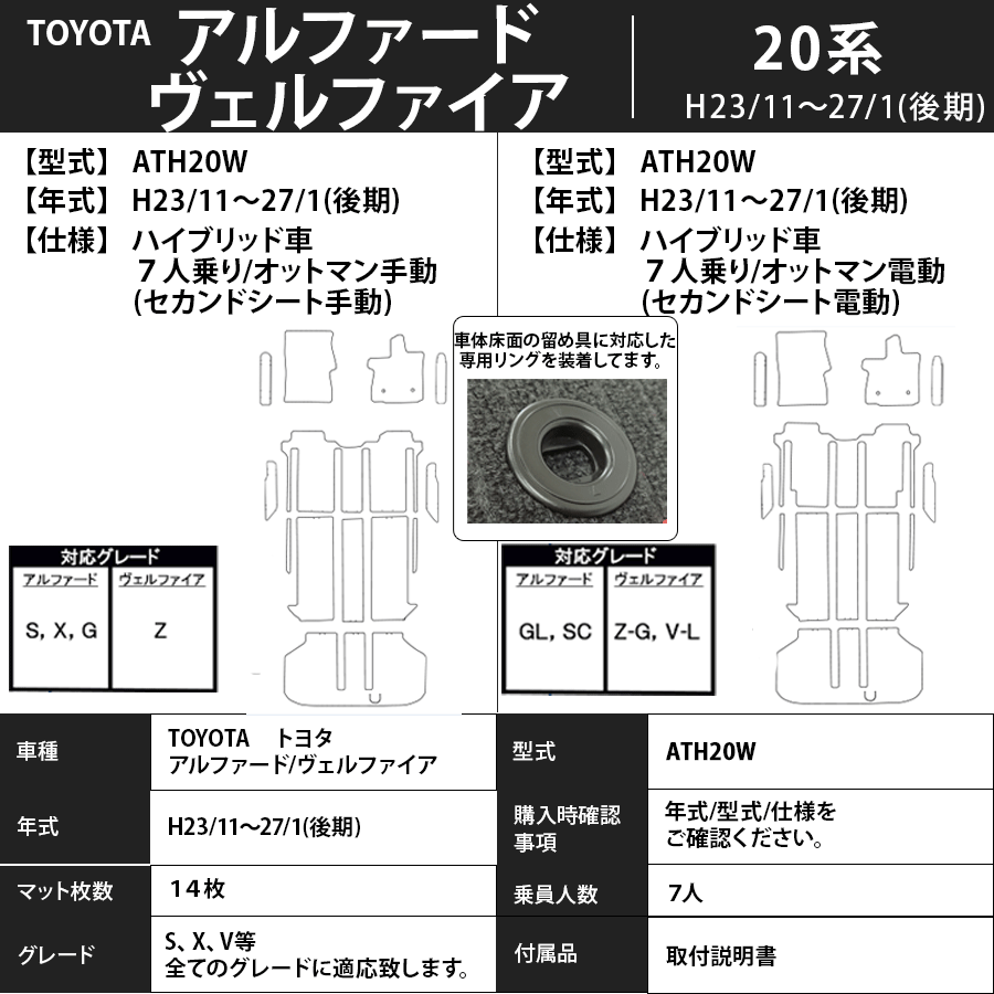 フロアマット トヨタ TOYOTA アルファード 20系 H23/11~H27/1(後期) ステップ付き カーマット 抗菌 抗ウイルス 消臭 スタンダードタイプ