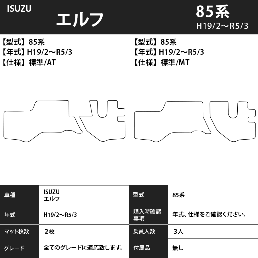 フロアマット ISUZU エルフ 85系 H18/12~R5/3 カーマット 抗菌 抗ウイルス 消臭 エコノミータイプ