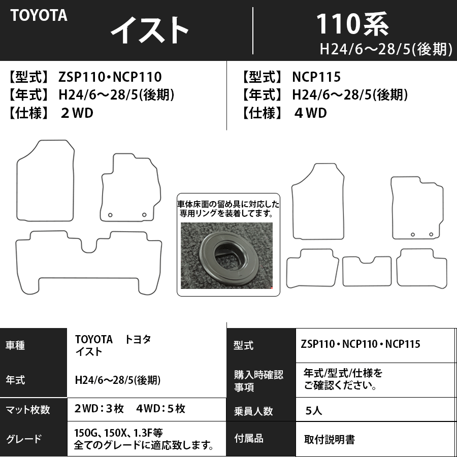フロアマット トヨタ TOYOTA イスト ist 60系・110系 H14/5~H28/5 カーマット 抗菌 抗ウイルス 消臭 エコノミータイプ