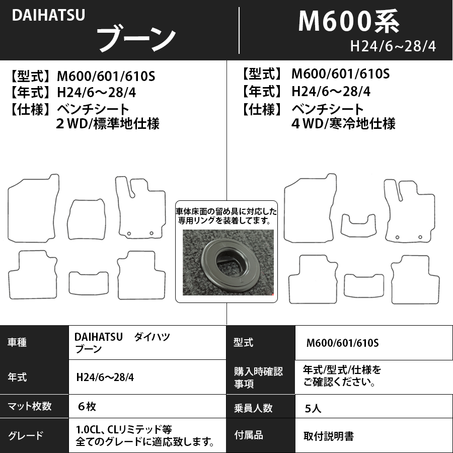 フロアマット　ダイハツ　DAIHATSU　ブーン　M600系　H22/2～H28/4　カーマット　抗菌　抗ウイルス　消臭　プレミアムタイプ