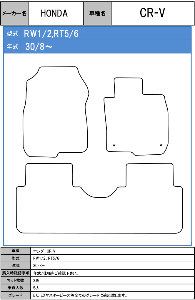 フロアマット　ホンダ　ＨＯＮＤＡ　ＣＲ－Ｖ　ＲＤ系・ＲＥ系・ＲＭ系・ＲＷ/ＲＴ系　H13/9～R4/12　カーマット　抗菌　抗ウイルス　消臭　スタンダードタイプ