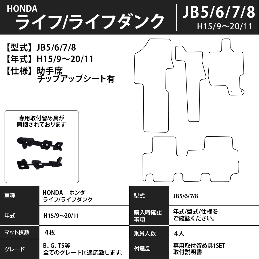 フロアマット　ホンダ　ＨＯＮＤＡ　ライフ/ライフダンク　ＪＢ1/2/3/4/5/6/7/8・ＪＣ1/2　H10/10～H26/4　カーマット　抗菌　抗ウイルス　消臭　エコノミータイプ