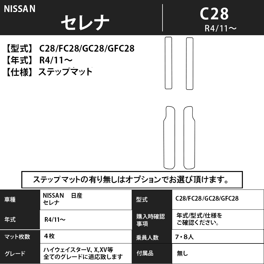 フロアマット　日産　NISSAN　セレナ　SERENA　C28　R4/11～　カーマット　抗菌　抗ウイルス　消臭　トランクマット付　プレミアムタイプ